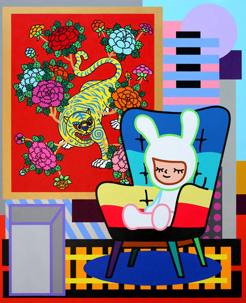 아트놈, '가지와 호랑이'. 캔버스에 아크릴릭, 130.3 x 162.2cm. 2017.