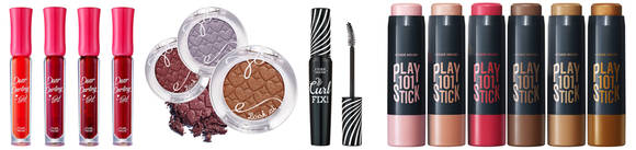 에뛰드하우스가 지원한 (왼쪽부터) 디어달링 워터젤틴트, 룩앳마이아이즈, 래쉬펌컬픽스마스카라, 플레이101스틱.(사진=에뛰드하우스)