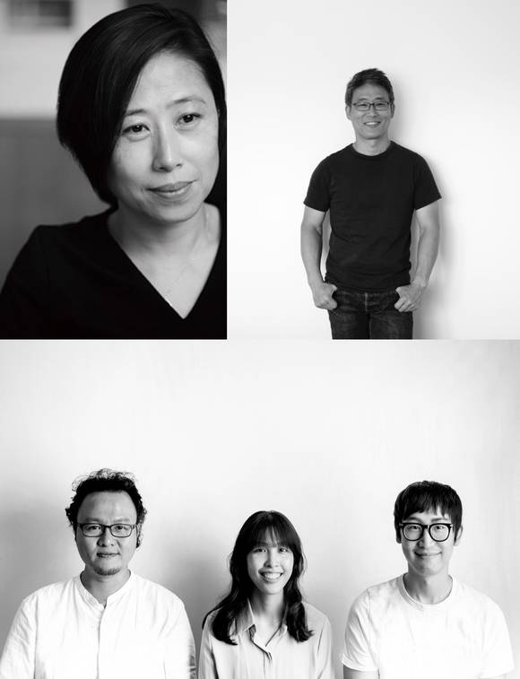 '최소의 집' 일곱 번째 전시 참여 건축가. SIE 건축사사무소의 정수진 소장(윗줄 왼쪽), 엔진포스 건축사사무소의 윤태권 소장(윗줄 오른쪽), 디자인밴드 요앞의 신현보, 김도란, 류인근 소장(아랫줄 왼쪽부터). (사진 = 정영한 아키텍츠 제공)