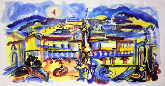 미겔 베탕크루, ‘독립광장 II’. 라이스지 수채화, 76.5 x 143cm. 2015.(사진=슈페리어갤러리)