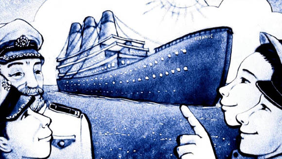 샌드아트로 탄생한 뮤지컬 ‘타이타닉’ 영상 화면 캡처.(사진=오디컴퍼니)